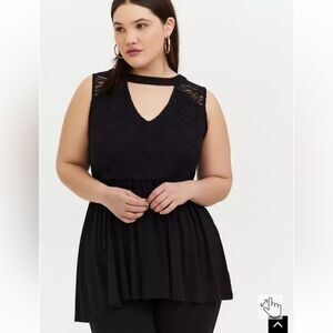 NWT TORRID SIZE 2 2X 18 20 Super Soft‎ Choker Lace Inset Babydoll Top black
